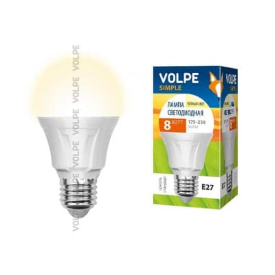 Лампа светодиодная Volpe LED A60 8W WW E27 FR S 09438
