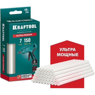 KRAFTOOL Ultra Power ультрамощные прозрачные клеевые стержни, d 7 x 150 мм (7-8 мм) 40 шт. 250 г. 06837-40