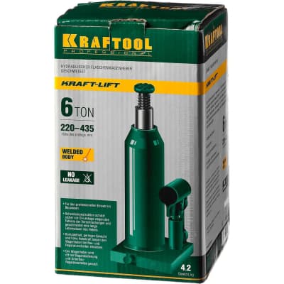 Домкрат гидравлический бутылочный сварной Kraft-Lift KRAFTOOL 6т, 220-435мм 43462-6_z01