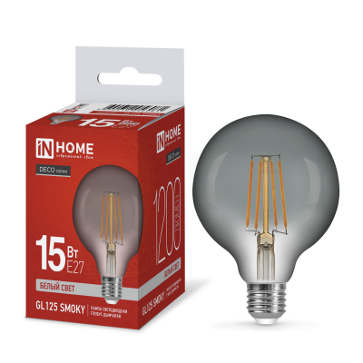 Лампа светодиодная IN HOME LED-GL125-deco smoky 15Вт 230В E27 4000К 1200Лм 95мм дымчатая 4690612056081