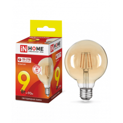 Лампа светодиодная LED-GL-95-deco gold 9Вт 230В Е27 3000К 810Лм золотистая IN HOME 4690612036465