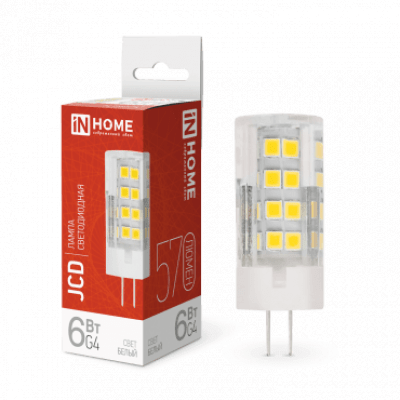 Лампа светодиодная LED-JCD 6Вт 230В G4 4000К 570Лм IN HOME 4690612036144