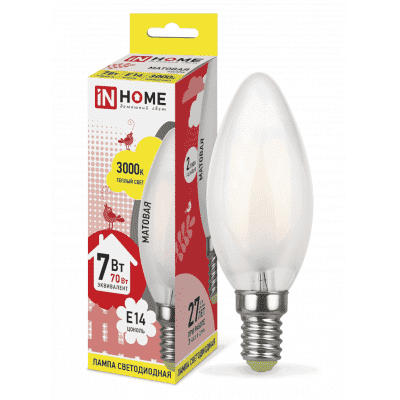 Лампа светодиодная LED-СВЕЧА-deco 7Вт 230В Е14 3000К 630Лм матовая IN HOME 4690612006772