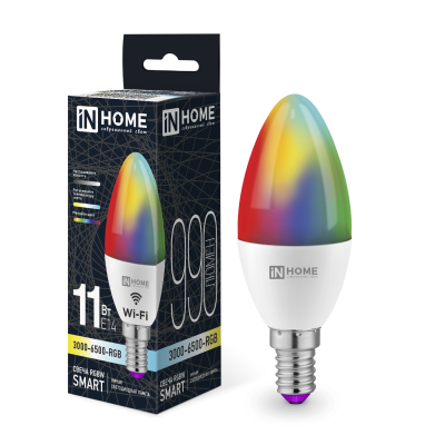 Лампа светодиодная IN HOME LED-СВЕЧА-RGBW-SMART 11Вт 230В димм. Е14 3000-6500К 990Лм 4690612050041
