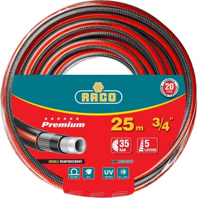 Шланг поливочный Raco O 3/4" x 25 м, 35 атм., 5-ти слойный, армированный, PREMIUM 40300-3/4-25_z01