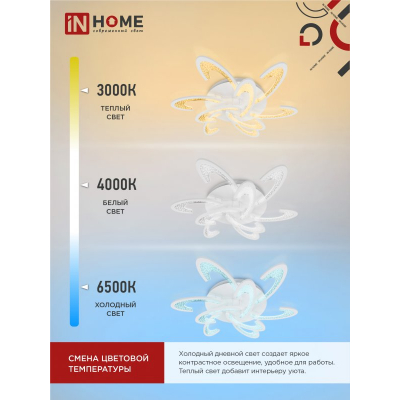 Светильник светодиодный IN HOME ELEGANT ORBIT 120Вт 230В 3000-6500K 8400Лм 925х810х120мм c пультом ДУ белый 4690612051574
