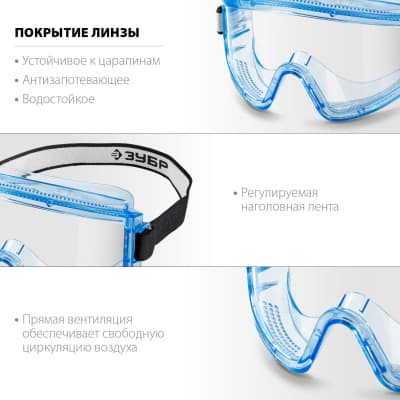Защитные очки ЗУБР ПАНОРАМА П прямая вентиляция, увеличенный угол обзора, Профессионал 110231