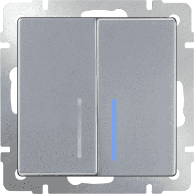 Выключатель двухклавишный с подсветкой Werkel WL06-SW-2G-LED серебряный 4690389053870