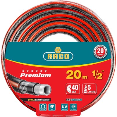 Шланг поливочный Raco O 1/2" x 20 м, 40 атм., 5-ти слойный, армированный, PREMIUM 40300-1/2-20_z01
