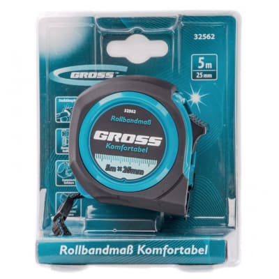 Рулетка Komfortabel 5 м х 25 мм, обрезиненный корпус Gross 32562