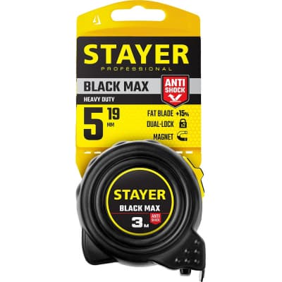 STAYER BlackMax 5м / 19мм рулетка в ударостойком полностью обрезиненном корпусе  и двумя фиксаторами 3410-05_z02