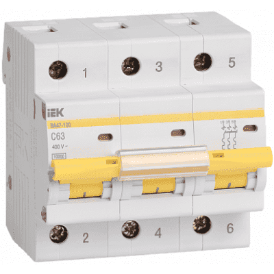 Автоматический выключатель IEK ВА47-100 3Р 100А 10 кА х-ка С MVA40-3-100-C