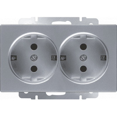 Розетка с заземлением двойная Werkel WL06-SKG-02-IP20 серебряный 4690389117237