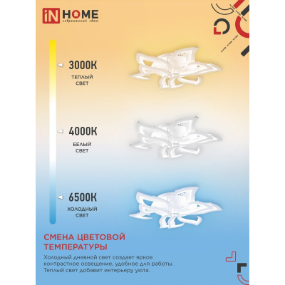 Светильник светодиодный IN HOME ELEGANT LOTUS 120Вт 230В 3000-6500K 8400Лм 810х700х120мм c пультом ДУ белый 4690612051512