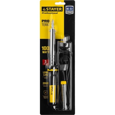 Электропаяльник STAYER 100 Вт, 220 В, клин, двухкомпонентная рукоятка Proterm 55300-100