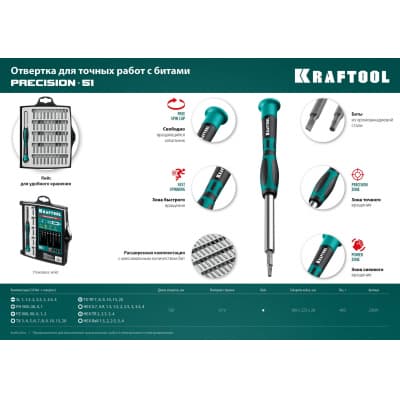 Precision-51 отвертка для точных работ со сменными битами 51 предм., KRAFTOOL 25691