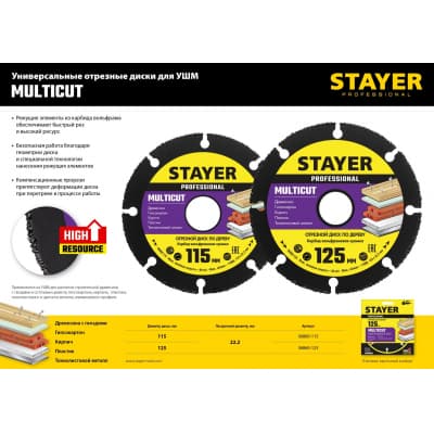 STAYER MultiCut 115х22,2мм, диск отрезной по дереву для УШМ 36860-115