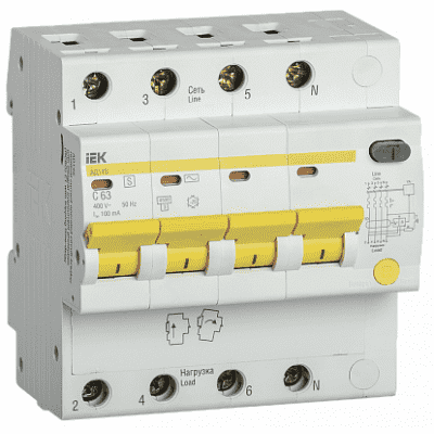 Дифференциальный автоматический выключатель IEK АД14S 4Р 63А 100мА MAD13-4-063-C-100
