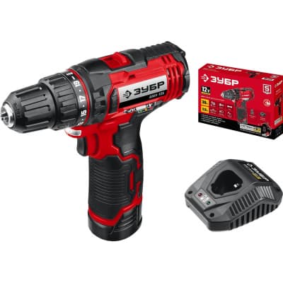 ЗУБР 12В, 1 АКБ (2Ач), в коробке, дрель-шуруповерт. ДШЛ-125-21 ДШЛ-125-21