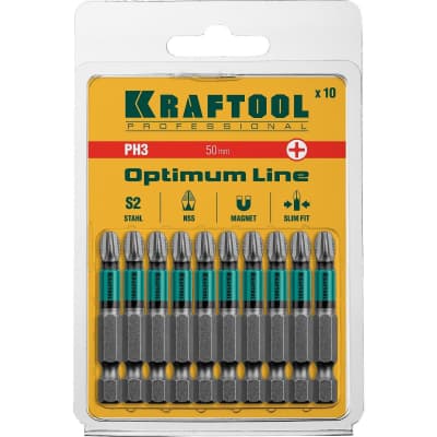 Набор бит KRAFTOOL PH3, 50 мм, 10 шт., Cr-Mo сталь 26122-3-50-10