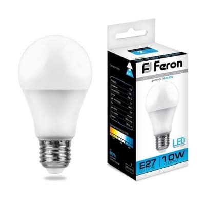Лампа светодиодная FERON LB-92, A60 (шар), 10W 230V E27 6400К 25459
