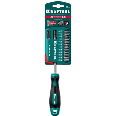 KRAFTOOL X-Drive-14 набор: отвертка-битодержатель с насадками 14 шт 25814