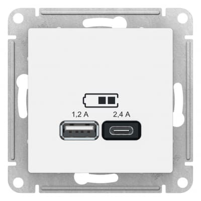 USB Розетка A+С, 5В/2,4 А, 2х5В/1,2 А, механизм SE AtlasDesign Белый ATN000139