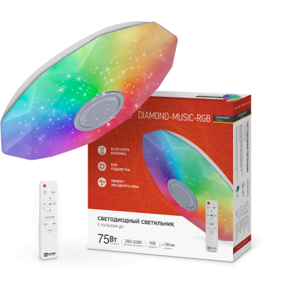 Светильник светодиодный IN HOME COMFORT DIAMOND-MUSIC-RGB 75Вт 230В 3000-6500K 6000Лм 500x100мм с пультом дистанционного управления 4690612044590