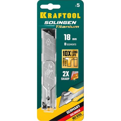 KRAFTOOL SOLINGEN Titanium 18 мм лезвия сегментированные с покрытием TiN, 8 сегментов, 5 шт 09605-TIN-18-S5_z02