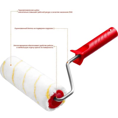 Валик малярный MIRAX POLYTEX Pro, 180 мм, d=48 мм, ворс 12 мм, ручка d=8 мм 03816-18