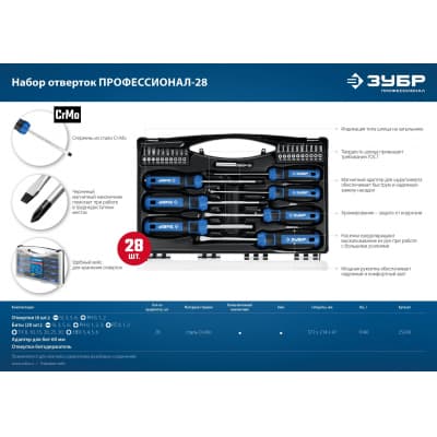 ЗУБР Профессионал-28 набор отверток 28 шт 25240_z01