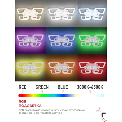 Светильник светодиодный IN HOME ELEGANT ARIS-125RGB-SMART-WH 125Вт 230В 3000-6500K 8800Лм 585х585х115мм пульт ДУ белый 4690612051307