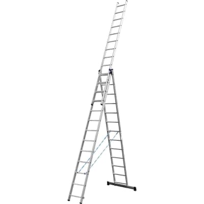 Лестница универсальная трехсекционная СИБИН число ступеней 3 х 13, алюминий, максимальная нагрузка 150 кг 38833-13