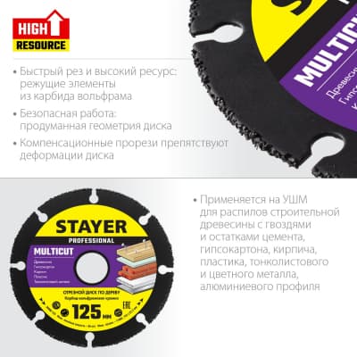 STAYER MultiCut 125х22,2мм, диск отрезной по дереву для УШМ 36860-125