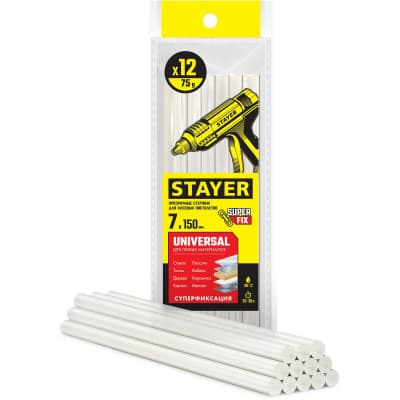 STAYER Universal прозрачные универсальные клеевые стержни, d 7 мм х 150 мм 12 шт. 75 г. 06817-12