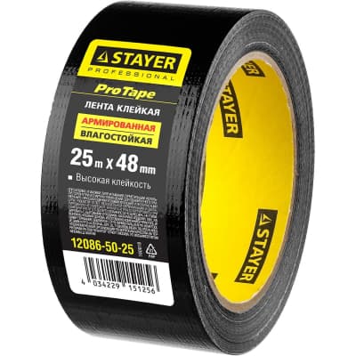 Армированная лента STAYER 48 мм х 25 м, черная, на тканевой основе 12086-50-25