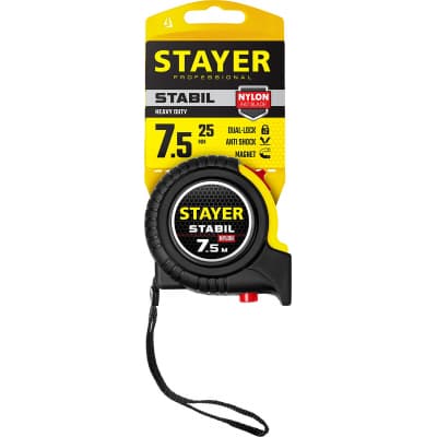 STAYER STABIL 7,5м / 25мм профессиональная рулетка в ударостойком обрезиненном корпусе с двумя фиксаторами 34131-075_z02