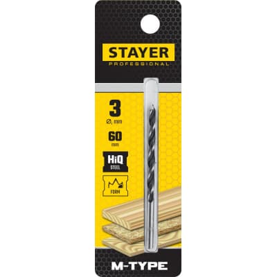 STAYER "M-type" 3,0x60/30мм, сверло спиральное по дереву, М-образная заточка "M-type" 2942-060-03_z02
