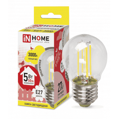 Лампа светодиодная LED-ШАР-deco 5Вт 230В Е27 3000К 450Лм прозрачная IN HOME 4690612007700