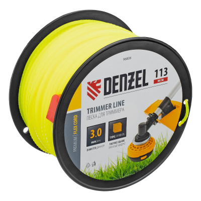 Леска для триммера зубчатый квадрат, 3,0мм х 113м, на DIN катушке FLEX CORD Denzel 96806