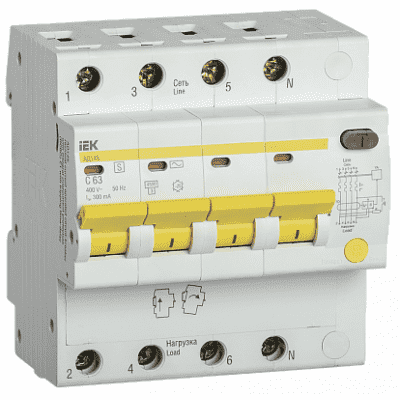 Дифференциальный автоматический выключатель IEK АД14S 4Р 63А 300мА MAD13-4-063-C-300