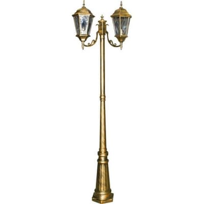 Светильник садово-парковый, серии «Рим» FERON PL157 2*60W, E27, 230V, IP44, цвет черное золото, 6-и гранник, столб большой 11325