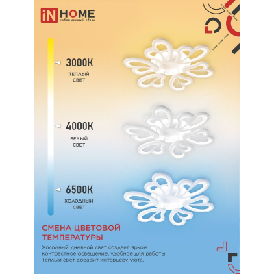 Светильник светодиодный IN HOME ELEGANT IRIS 120Вт 230В 3000-6500K 8400Лм 607х535х85мм c пультом ДУ белый 4690612051482