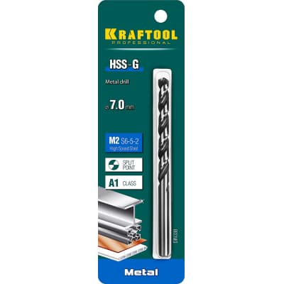 KRAFTOOL HSS-G 7.0 х109мм, Сверло по металлу HSS-G, сталь М2(S6-5-2) 29651-7
