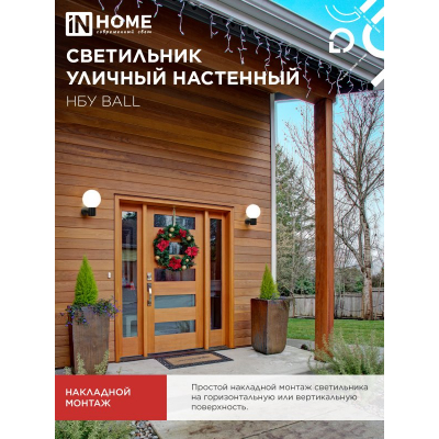 Светильник уличный настенный односторонний IN HOME НБУ BALL-1хA60-BL алюминиевый черный IP54 4690612053622