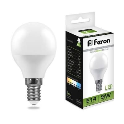 Лампа светодиодная FERON LB-550, G45 (шар малый), 9W 230V E14 4000К 25802