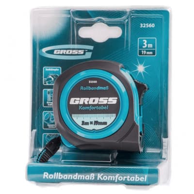 Рулетка Komfortabel 3 м х 19 мм, обрезиненный корпус Gross 32560