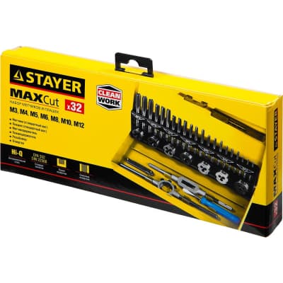 Набор метчиков и плашек STAYER 32 предмета, легированная сталь MaxCut 28014-H32