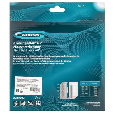 Пильный диск по дереву 190 x 20/16 x 48Т Gross 73317