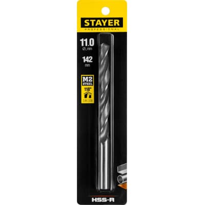 STAYER PROFI 11.0х142мм, Сверло по металлу HSS-R, быстрорежущая сталь М2(S6-5-2) 29602-11